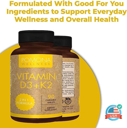 Pomona Wellness Vitamin D-3 with Vitamin K-2 (90 Chewable Tablets)