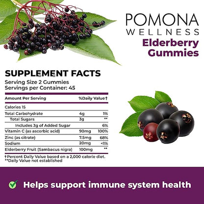 Pomona Wellness Elderberry Gummies with Zinc & Vitamin C (90 Count)